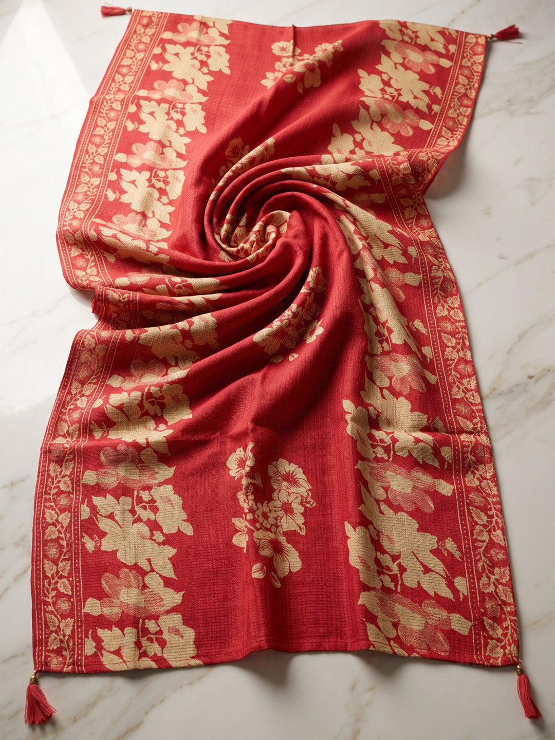 Red Printed Kurta With Pant &amp; Dupatta