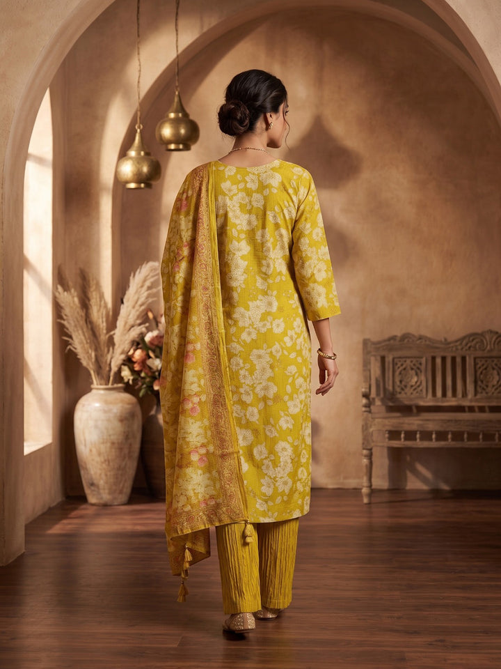 Yellow Printed Kurta With Pant &amp; Dupatta