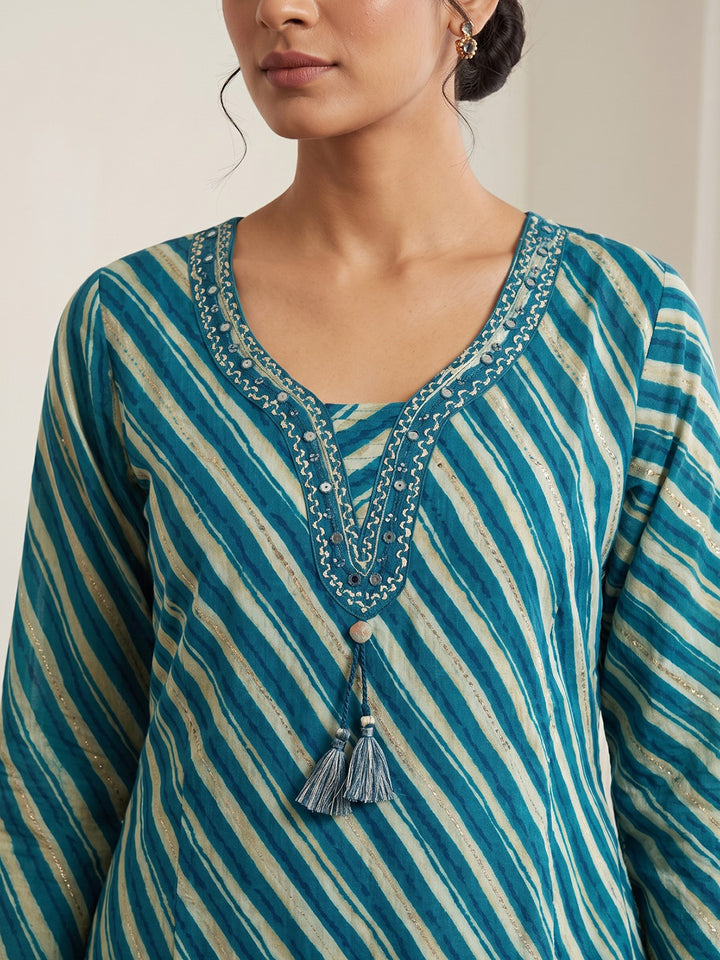 Blue Printed Kurta With Pant &amp; Dupatta