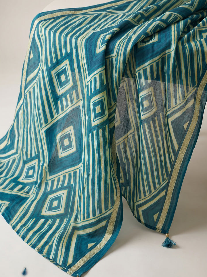 Blue Printed Kurta With Pant &amp; Dupatta