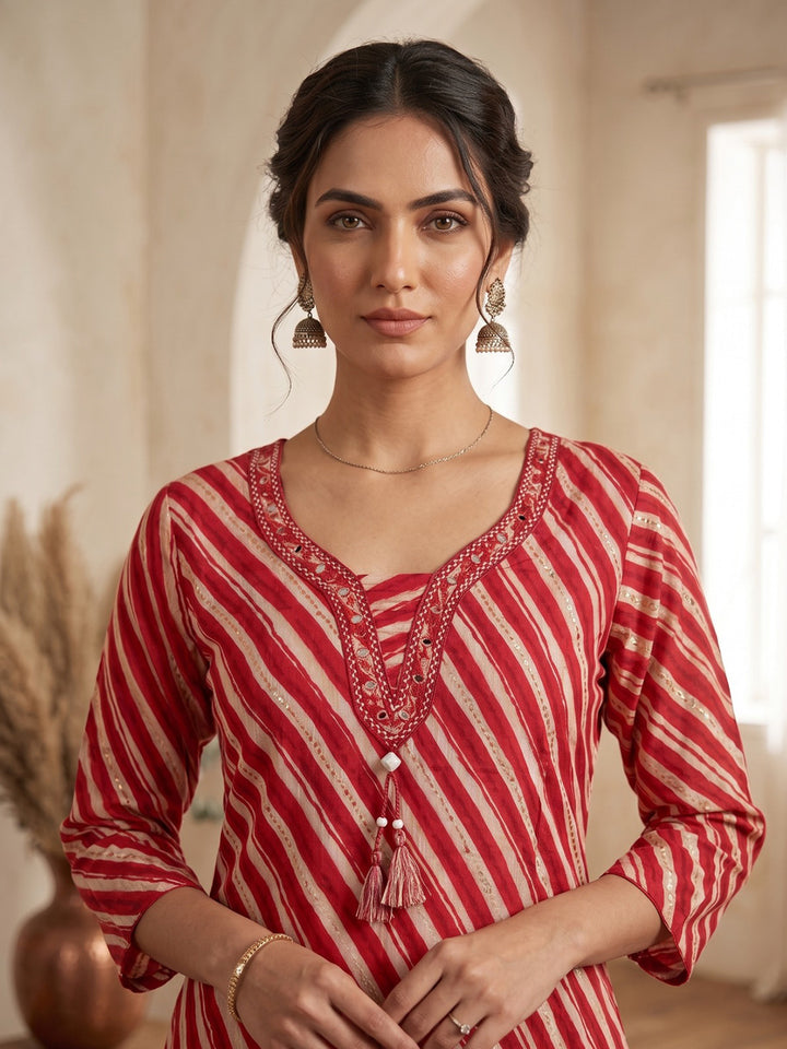 Rust Printed Kurta With Pant &amp; Dupatta