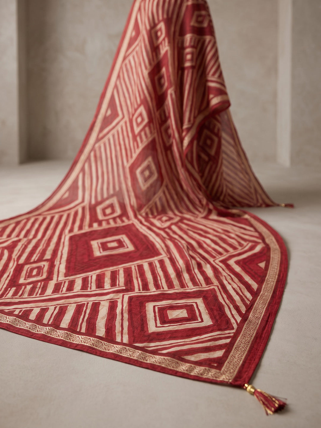 Rust Printed Kurta With Pant &amp; Dupatta