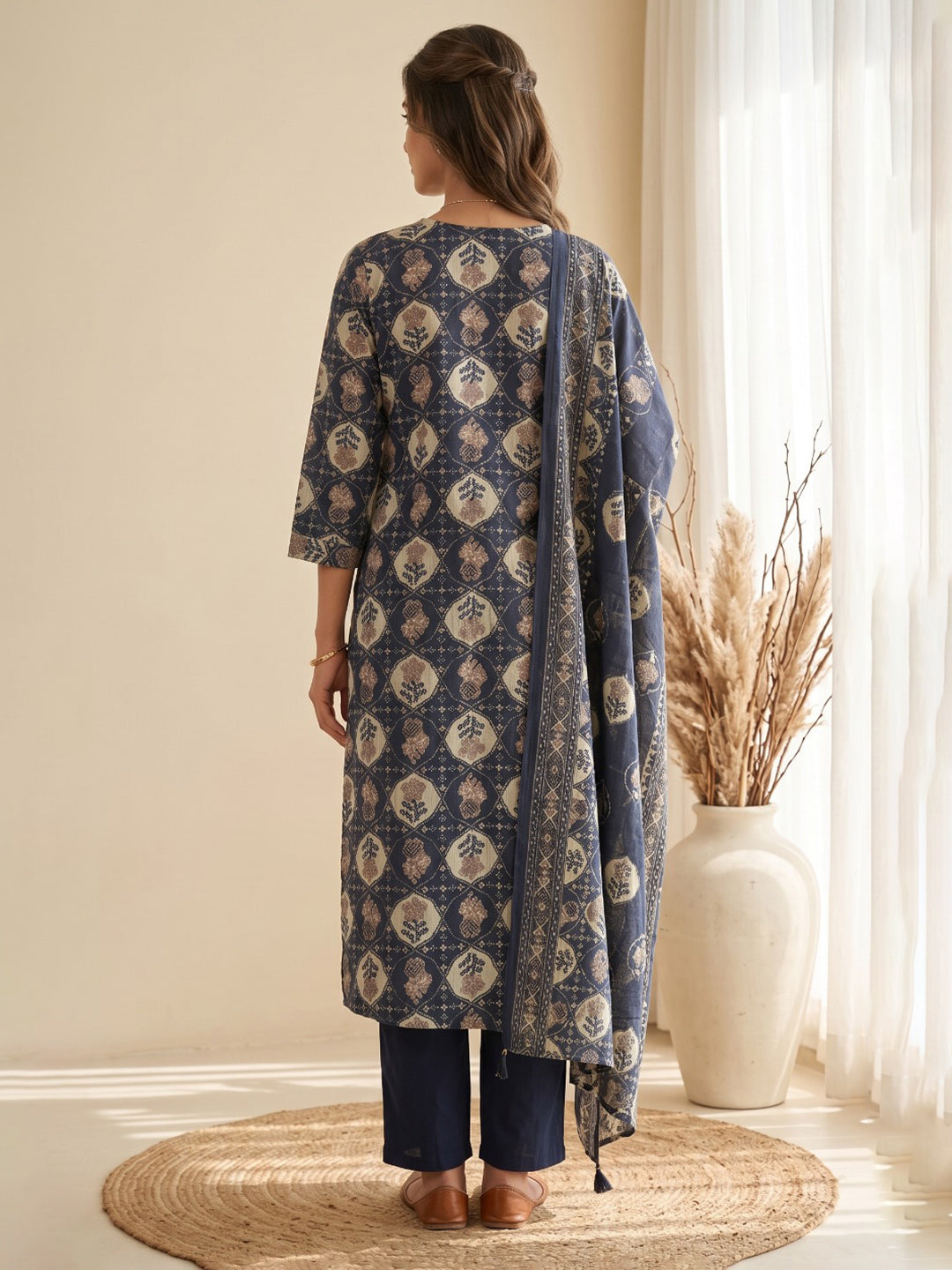 Blue Printed Kurta With Pant &amp; Dupatta