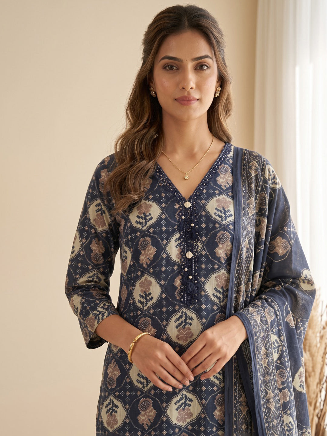 Blue Printed Kurta With Pant &amp; Dupatta