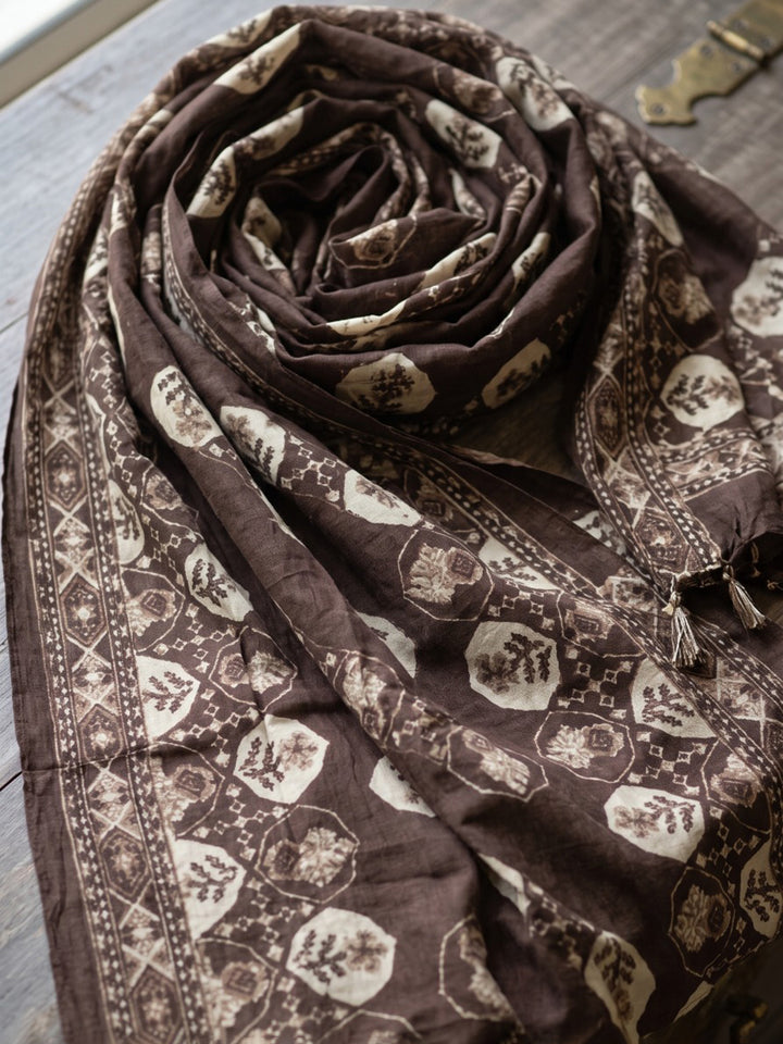 Brown Printed Kurta With Pant &amp; Dupatta