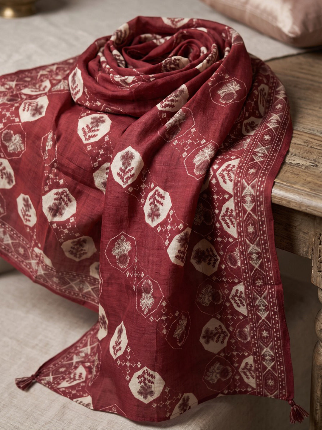 Maroon Printed Kurta With Pant &amp; Dupatta