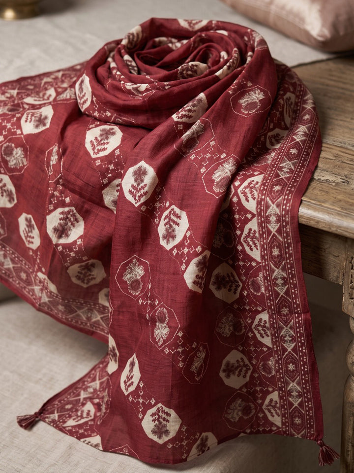 Maroon Printed Kurta With Pant &amp; Dupatta