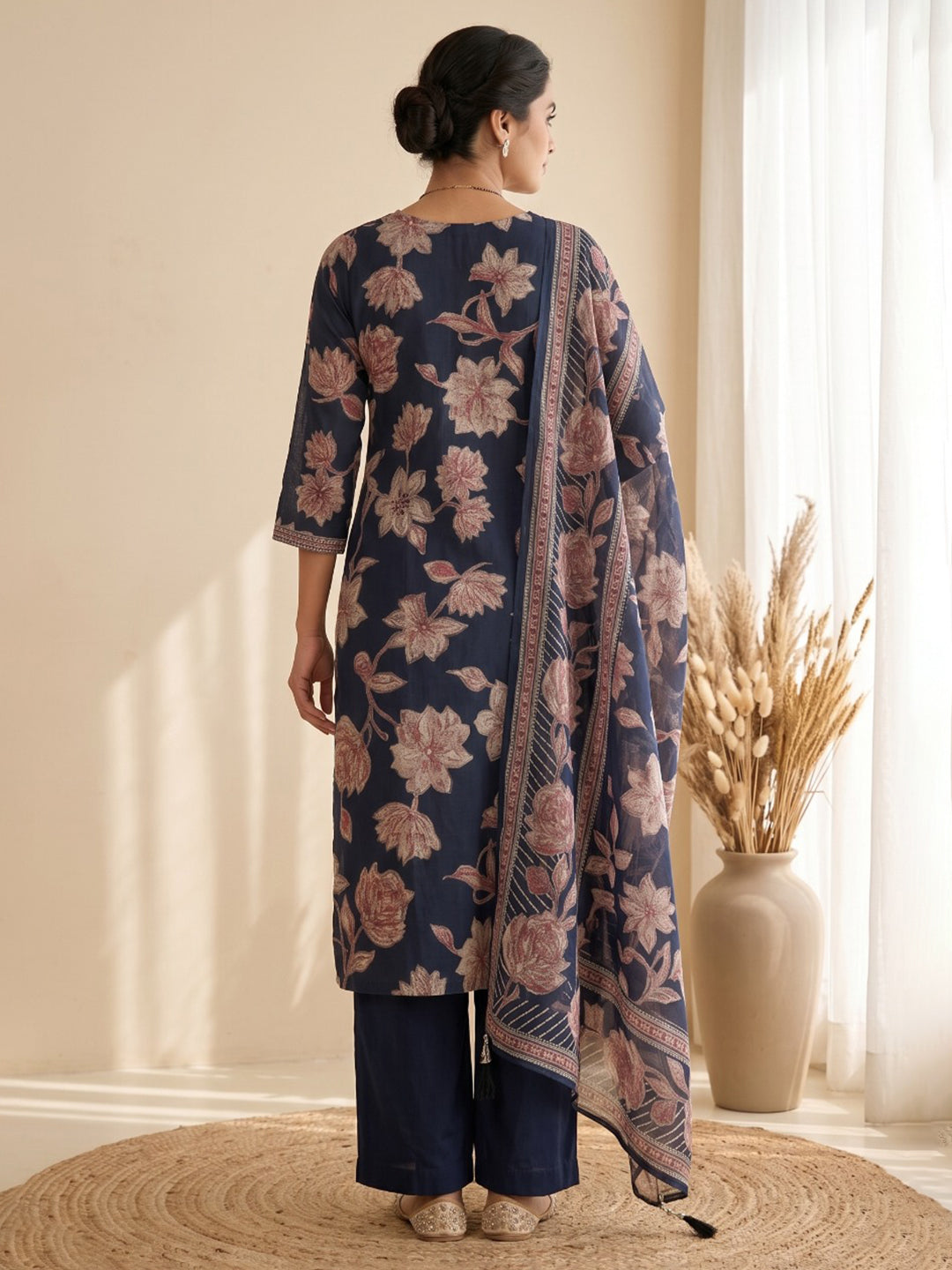 Blue Printed Kurta With Pant &amp; Dupatta