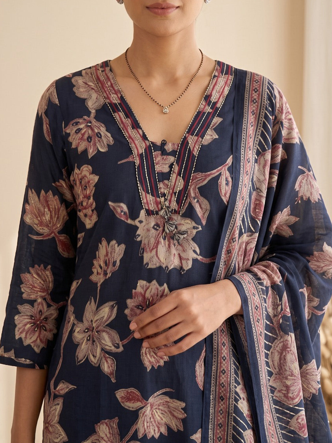 Blue Printed Kurta With Pant &amp; Dupatta