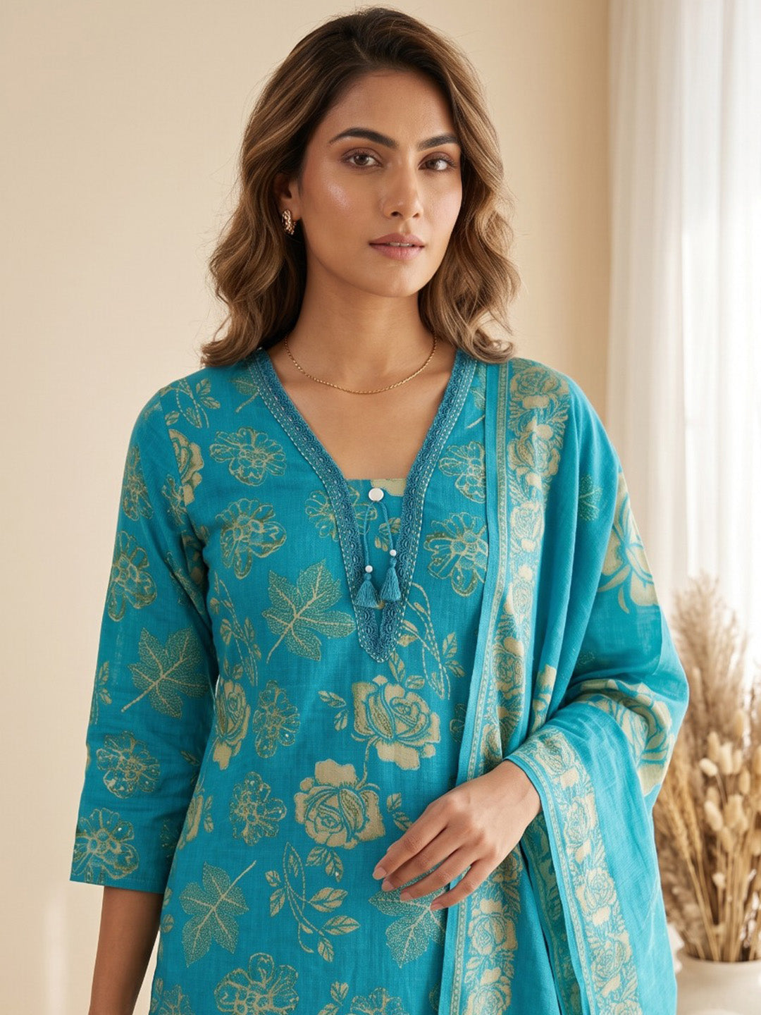 Blue Printed Kurta With Pant &amp; Dupatta