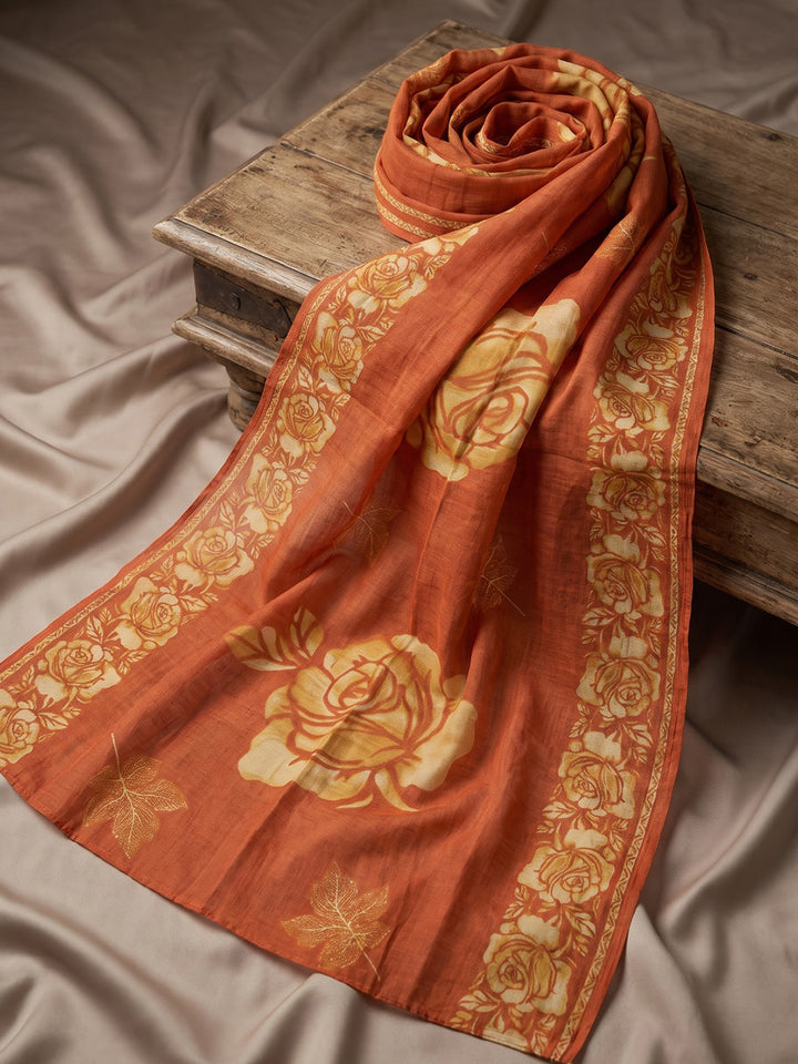 Orange Printed Kurta With Pant &amp; Dupatta