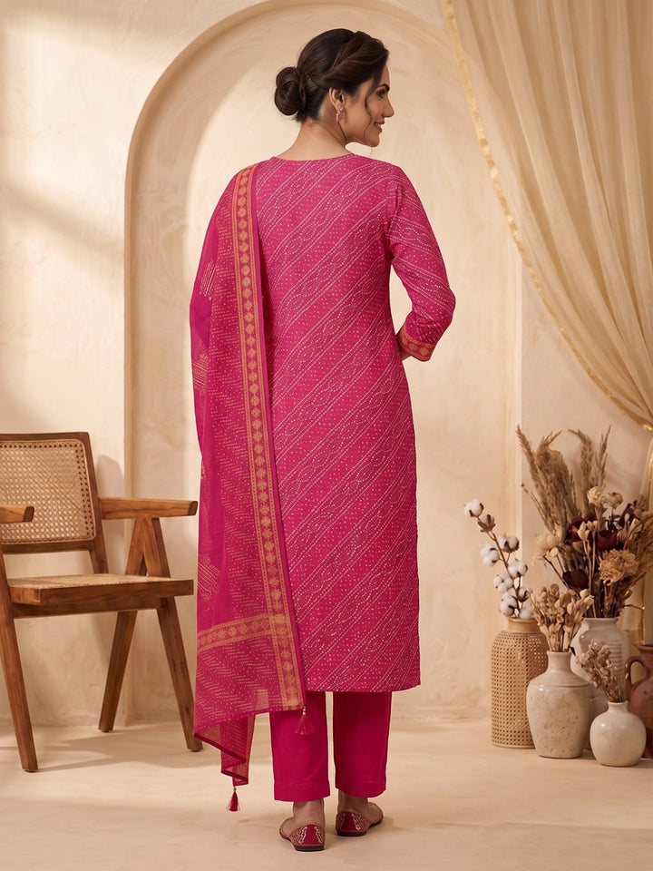 Pink Printed Kurta With Pant &amp; Dupatta