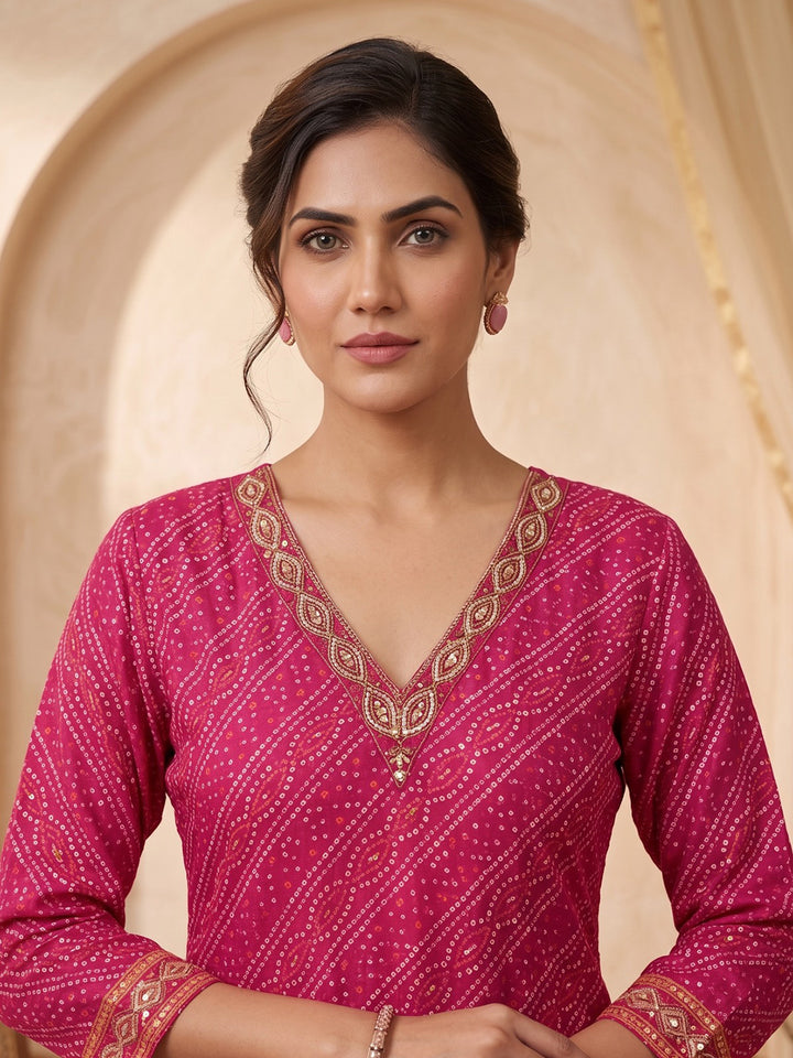 Pink Printed Kurta With Pant &amp; Dupatta