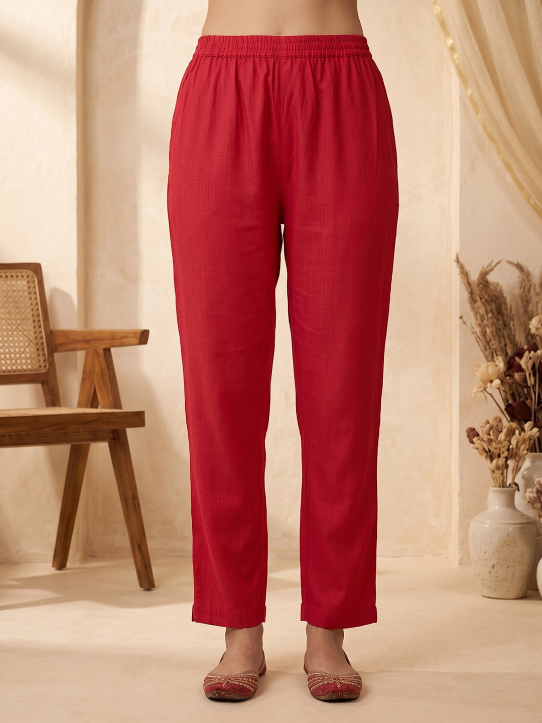 Red Printed Kurta With Pant &amp; Dupatta