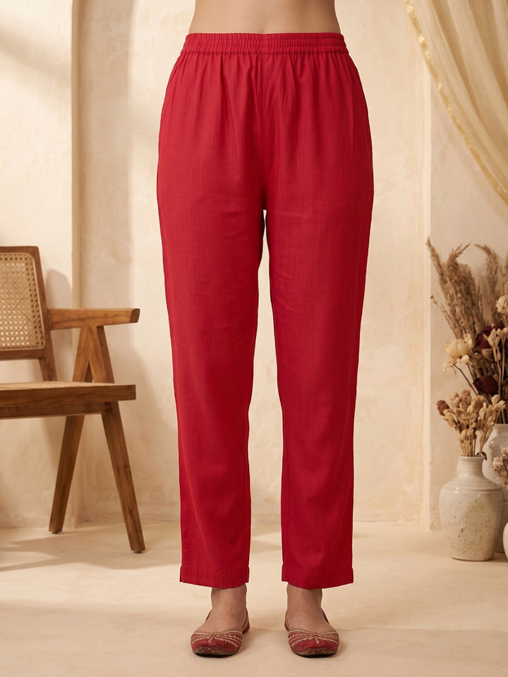 Red Printed Kurta With Pant &amp; Dupatta