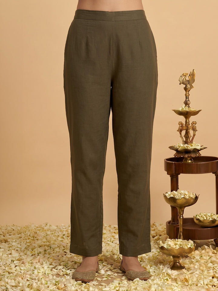 Brown Embroidered Chanderi Kurta With Pant &amp; Dupatta