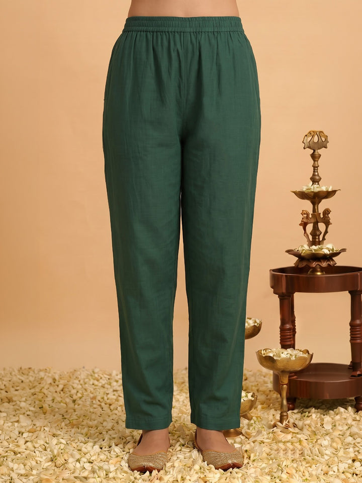 Green Embroidered Chanderi Kurta With Pant &amp; Dupatta
