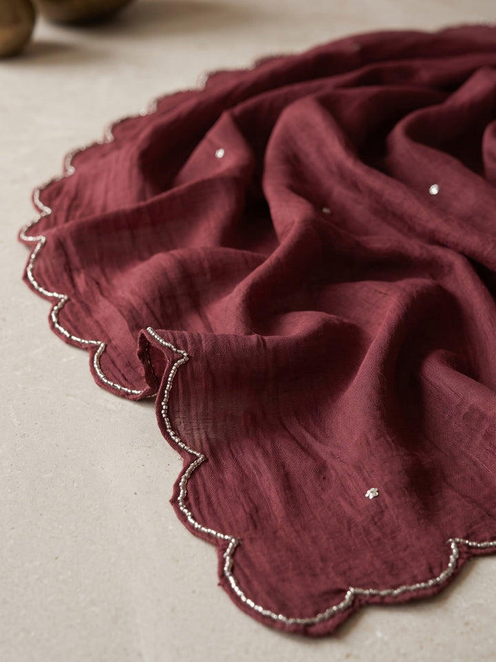 Maroon Embroidered Chanderi Kurta With Pant &amp; Dupatta