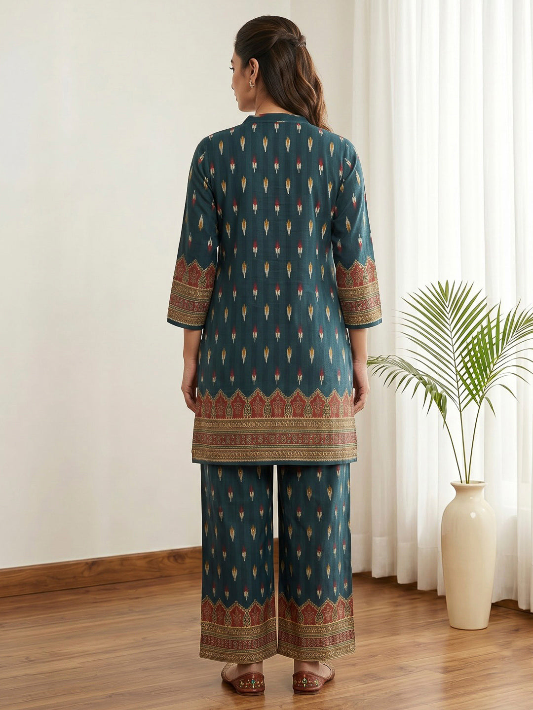 Blue Embroidered Cotton Blend Kurta Set