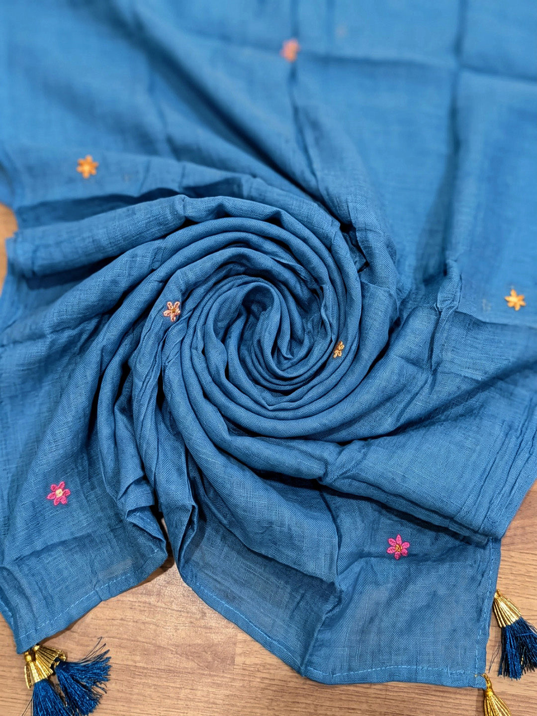 Blue Printed Chanderi Kurta With Pant &amp; Dupatta