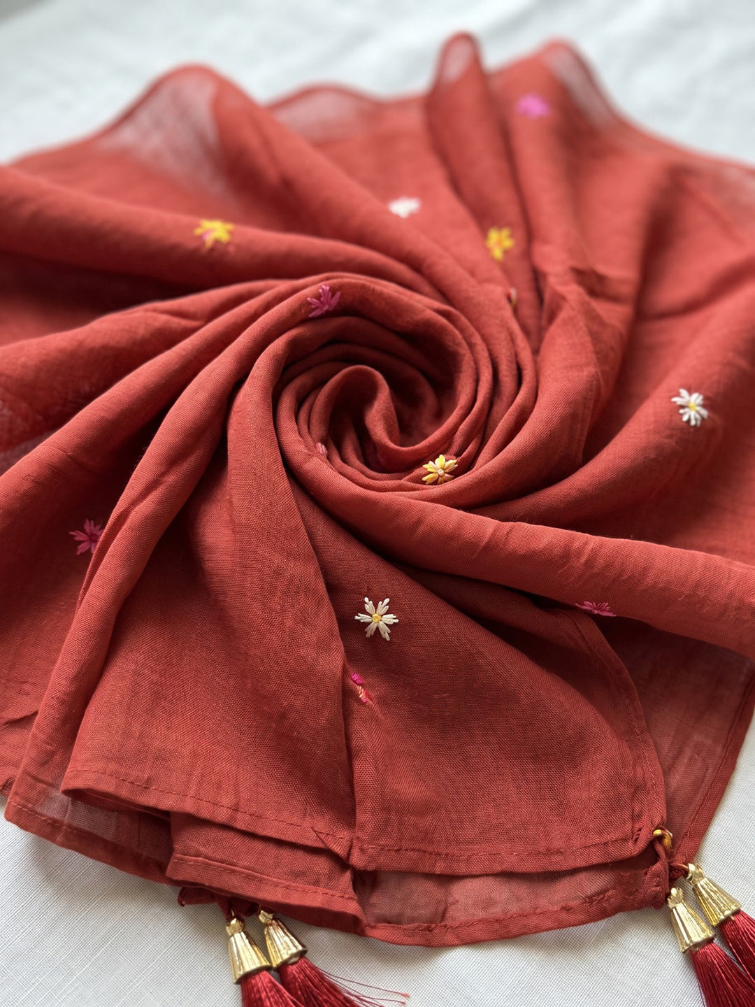 Maroon Printed Chanderi Kurta With Pant &amp; Dupatta