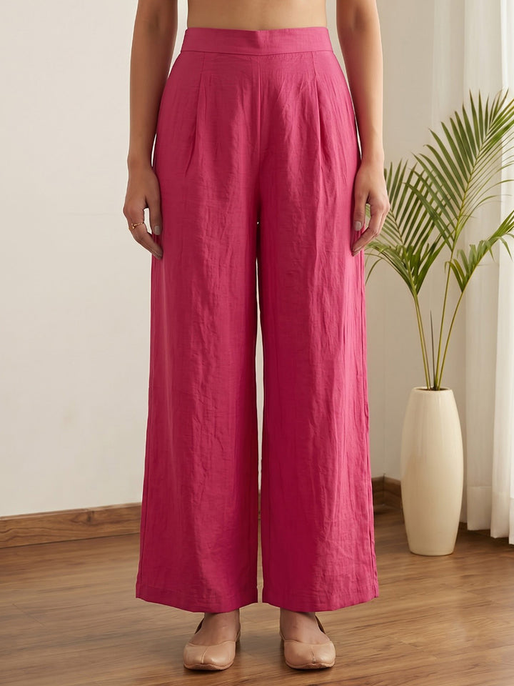 Pink Printed Chanderi Kurta With Pant &amp; Dupatta