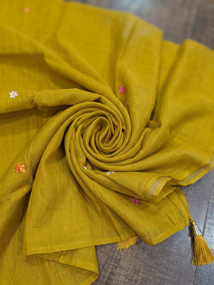 Yellow Printed Chanderi Kurta With Pant &amp; Dupatta