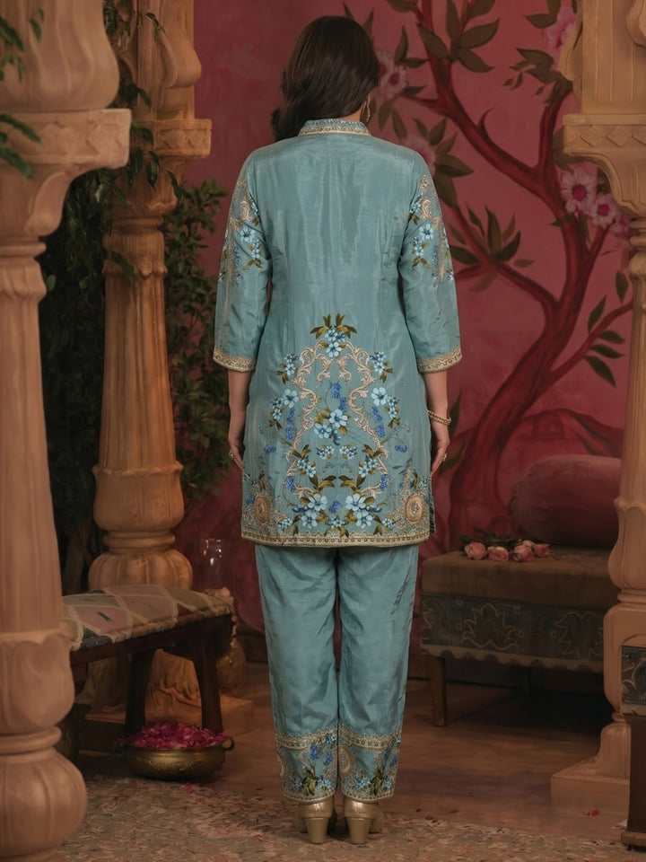 Grey Embroidered Crepe Kurta Set
