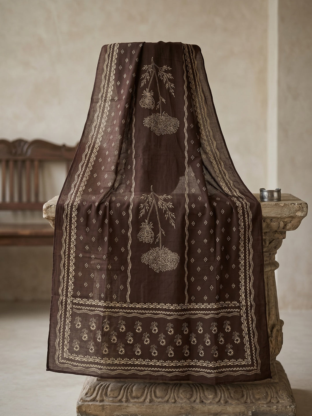 Brown Printed Cotton Blend Kurta With Pant &amp; Dupatta