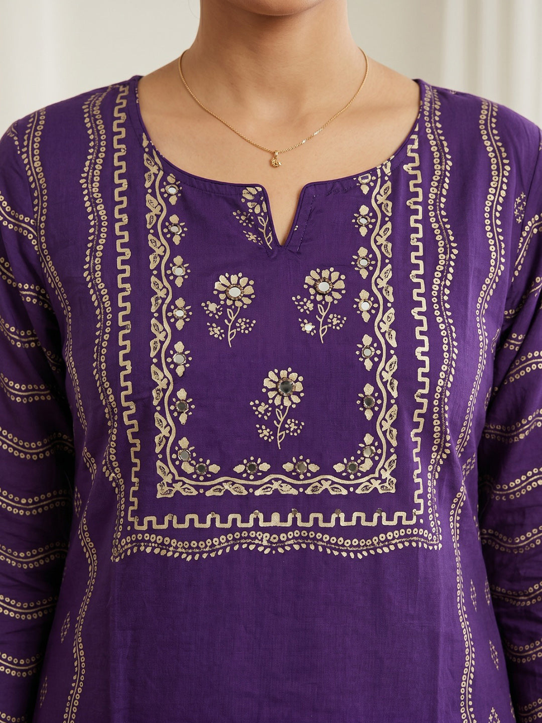 Purple Printed Cotton Blend Kurta With Pant &amp; Dupatta