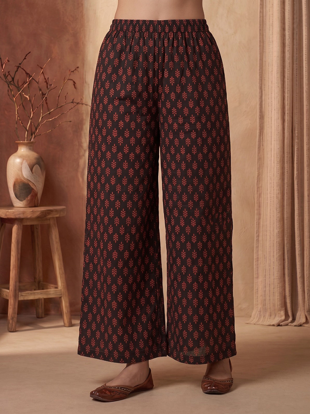 Brown Printed Cotton Blend Kurta With Pant &amp; Dupatta