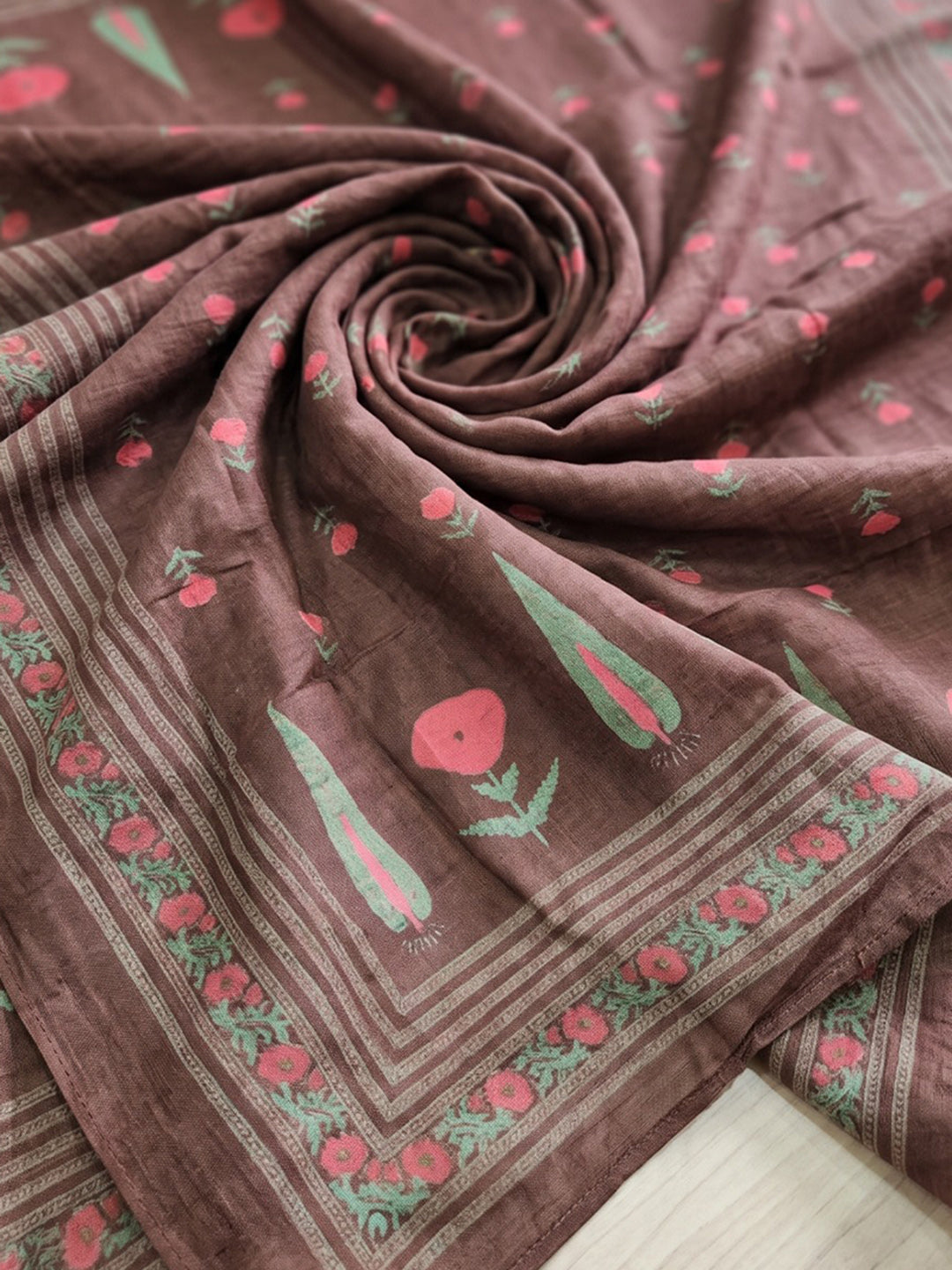Brown Embroidery Cotton Blend Kurta With Pant &amp; Dupatta
