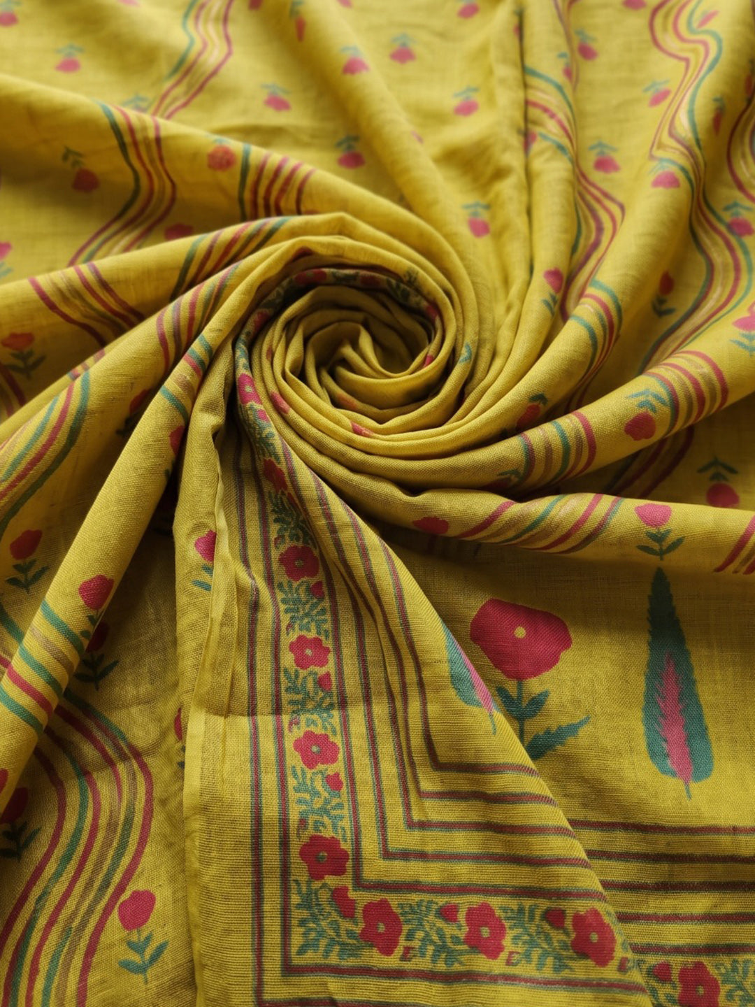 Mustard Embroidery Cotton Blend Kurta With Pant &amp; Dupatta