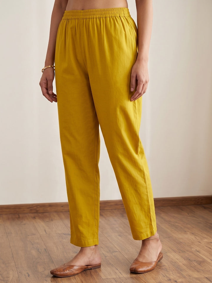 Mustard Embroidery Cotton Blend Kurta With Pant &amp; Dupatta