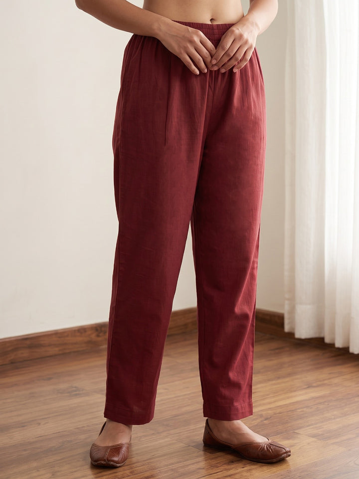 Red Embroidery Cotton Blend Kurta With Pant &amp; Dupatta