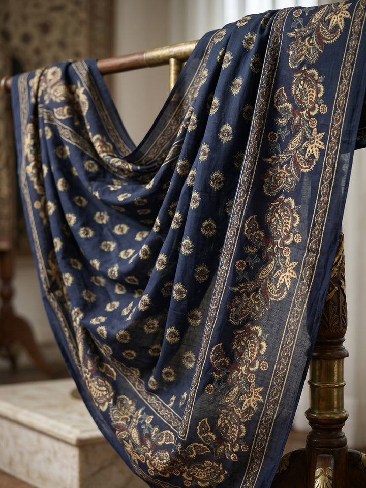 Blue Embroidery Cotton Blend Kurta With Pant &amp; Dupatta