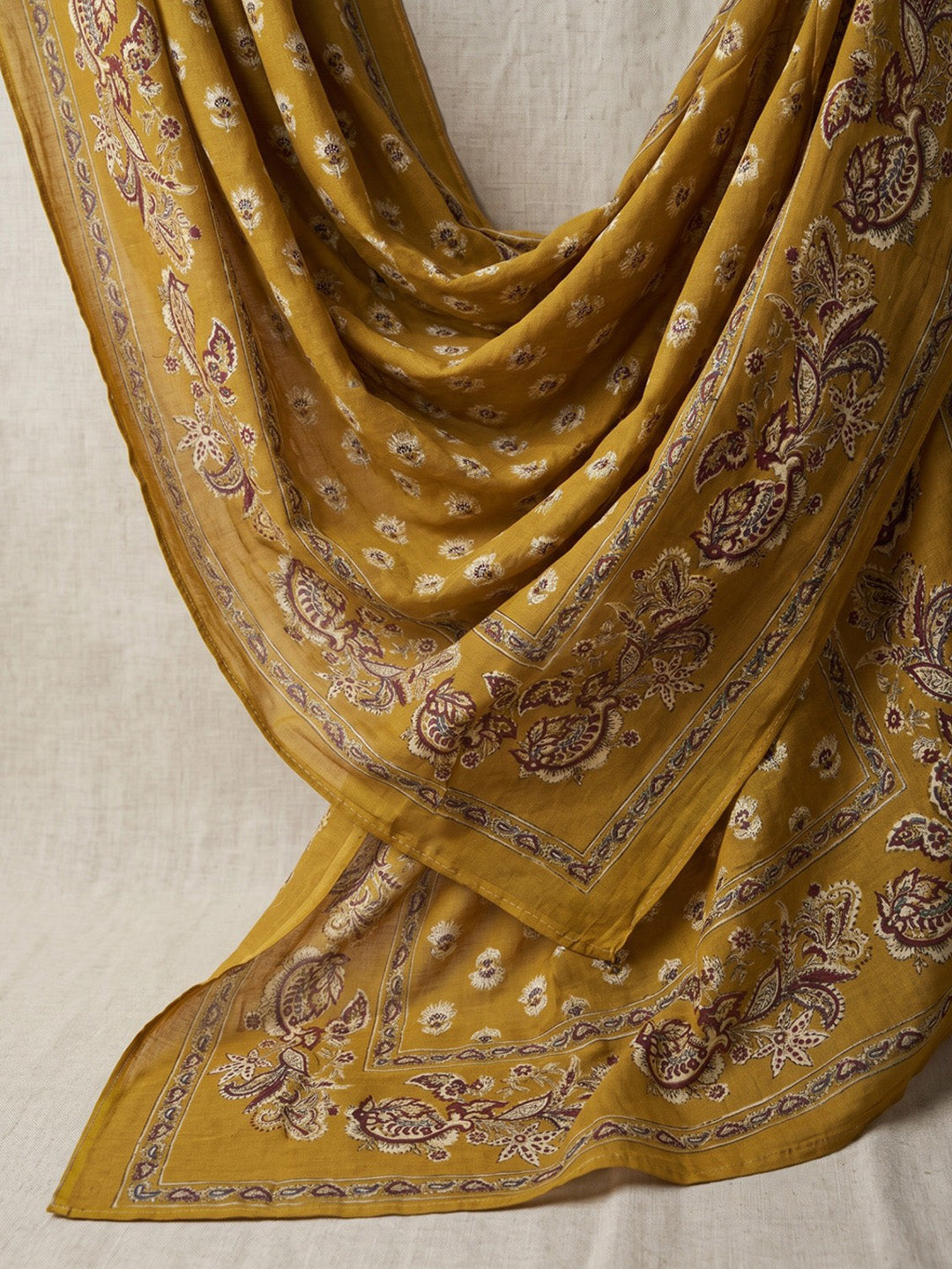 Yellow Printed Cotton Blend Kurta With Pant &amp; Dupatta