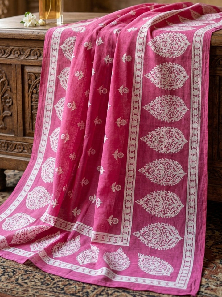 Pink Printed Cotton Blend Kurta With Pant &amp; Dupatta