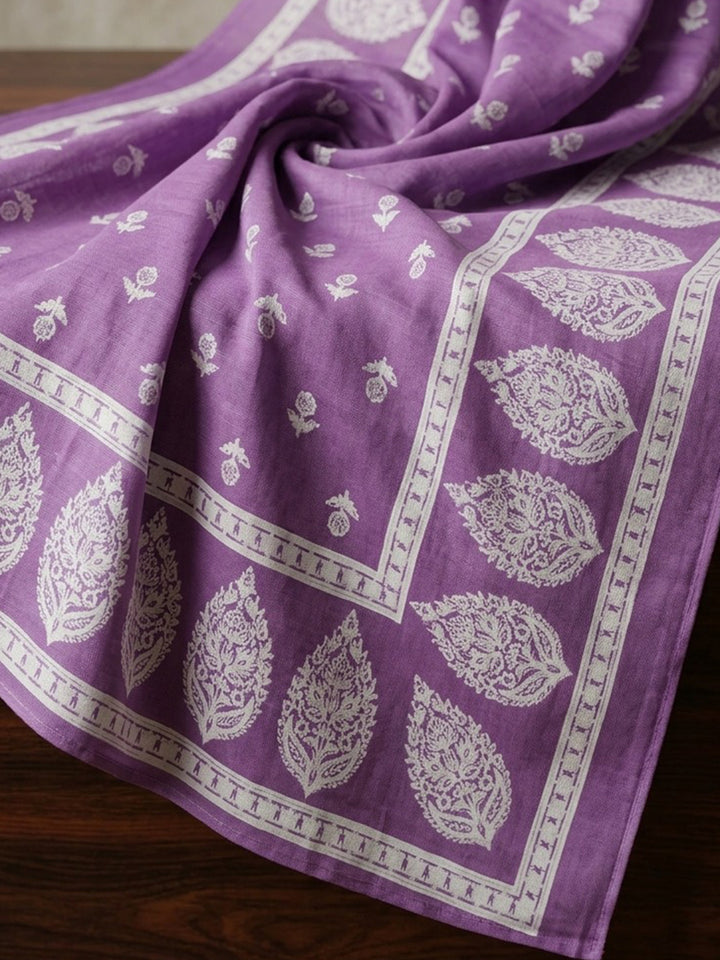 Purple Printed Cotton Blend Kurta With Pant &amp; Dupatta