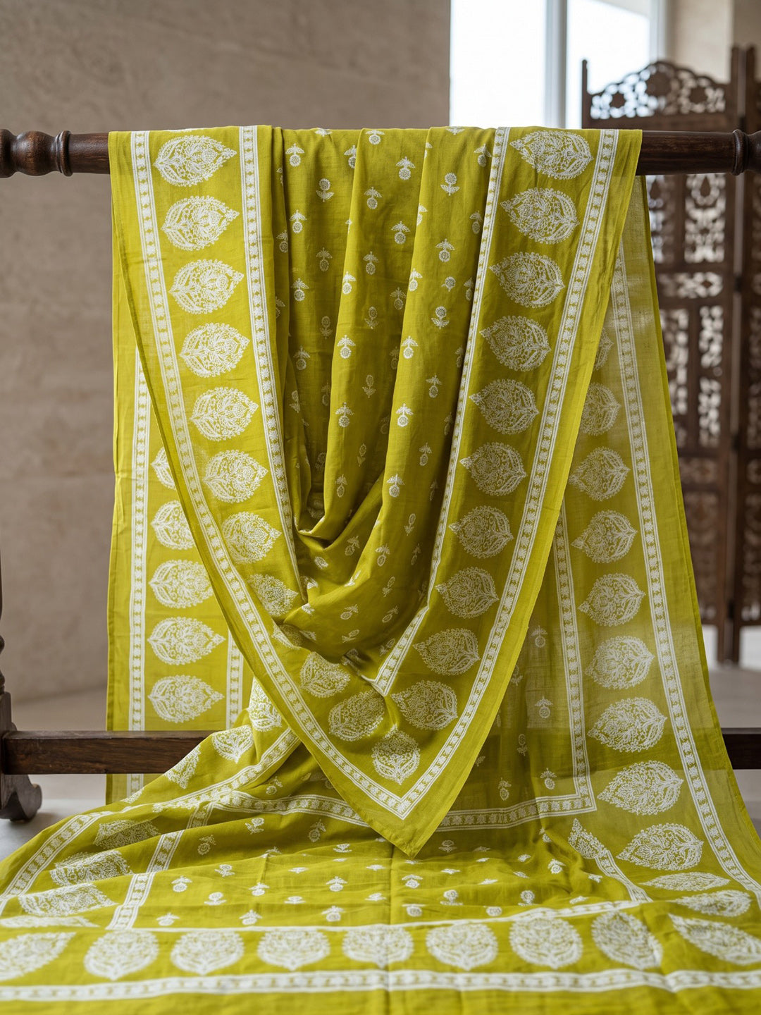 Yellow Printed Cotton Blend Kurta With Pant &amp; Dupatta