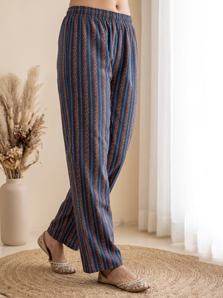 Blue Printed Cotton Blend Kurta With Pant &amp; Dupatta