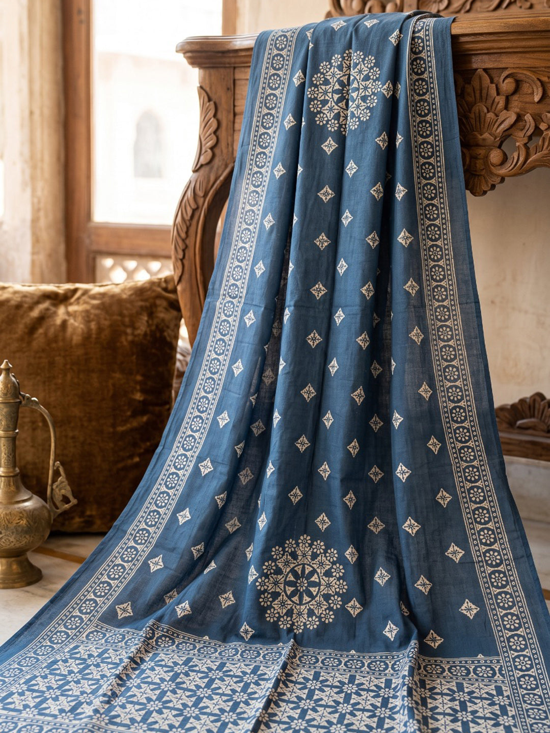 Blue Embroidery Cotton Blend Kurta With Pant &amp; Dupatta