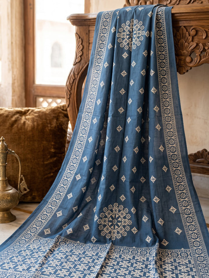 Blue Embroidery Cotton Blend Kurta With Pant &amp; Dupatta