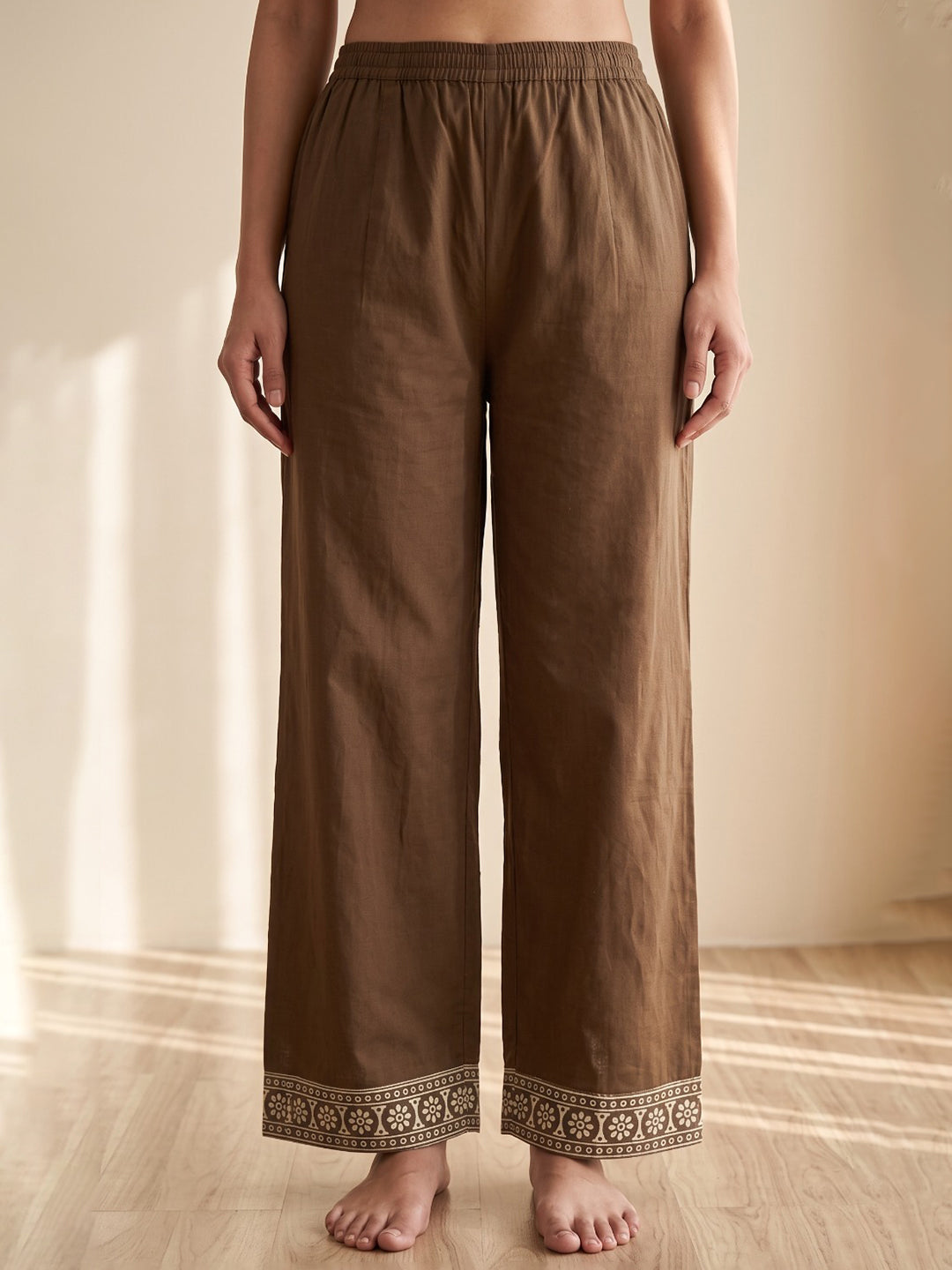 Brown Embroidery Cotton Blend Kurta With Pant &amp; Dupatta