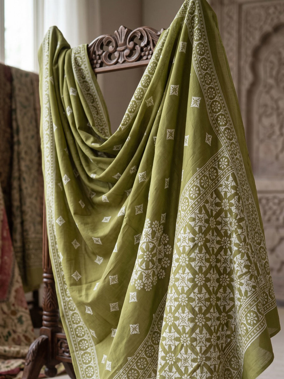 Green Embroidery Cotton Blend Kurta With Pant &amp; Dupatta