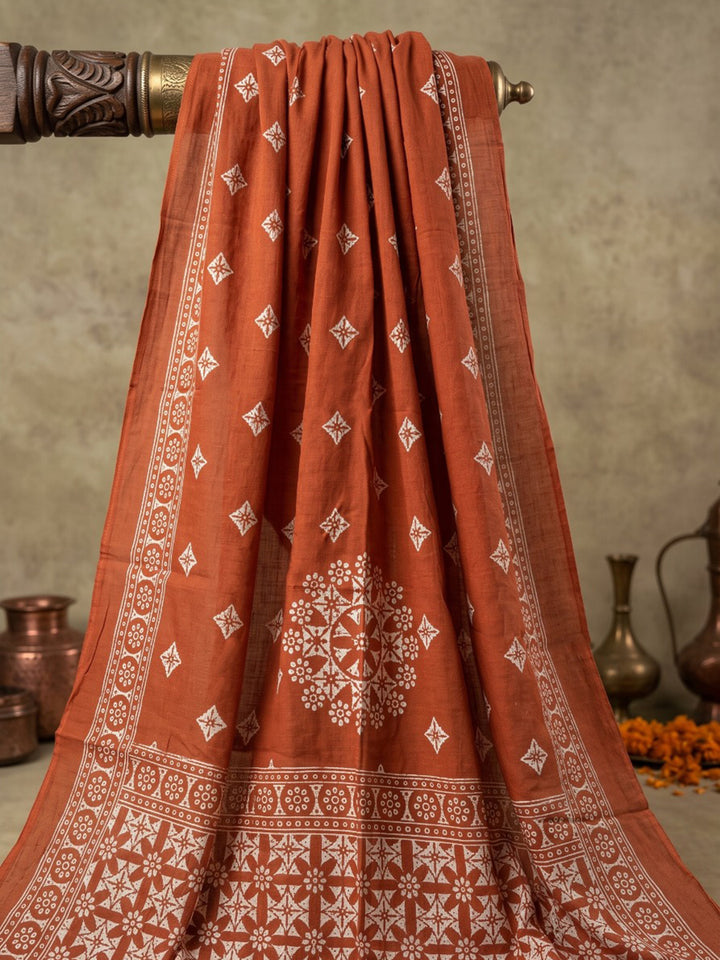Rust Embroidery Cotton Blend Kurta With Pant &amp; Dupatta