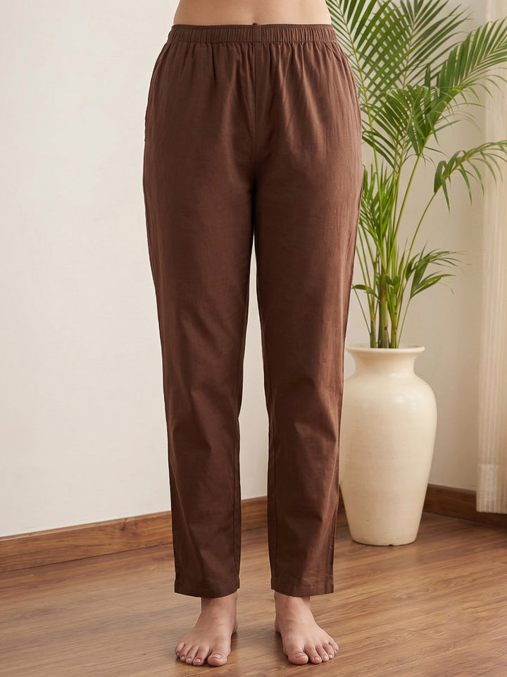 Brown Printed Cotton Blend Kurta With Pant &amp; Dupatta