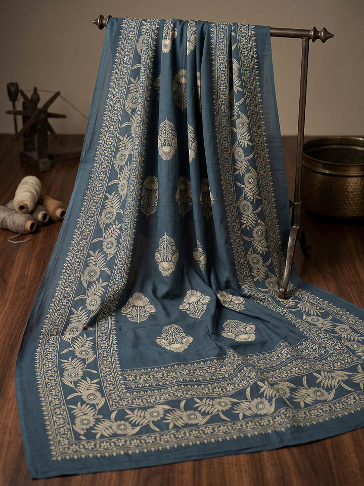 Blue Printed Cotton Blend Kurta With Pant &amp; Dupatta