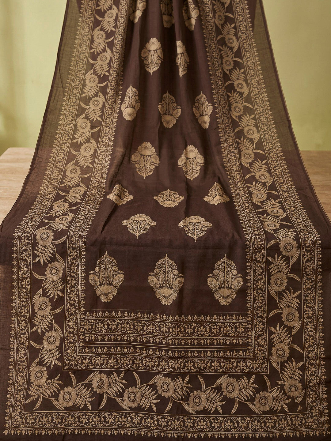 Brown Printed Cotton Blend Kurta With Pant &amp; Dupatta