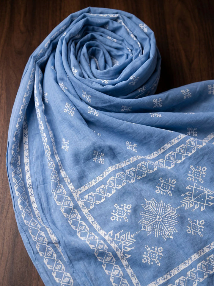 Blue Printed Cotton Blend Kurta With Pant &amp; Dupatta